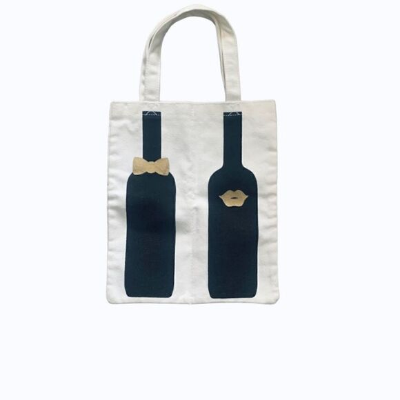 Wine Bottle 2 Pocket Canvas Tote Bag Size OS - Picture 1 of 5